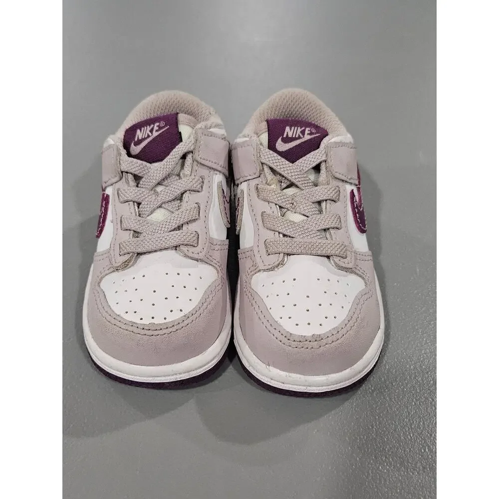 Nike Dunk Low TD Pink White Purple Toddler 5C Velcro Strap